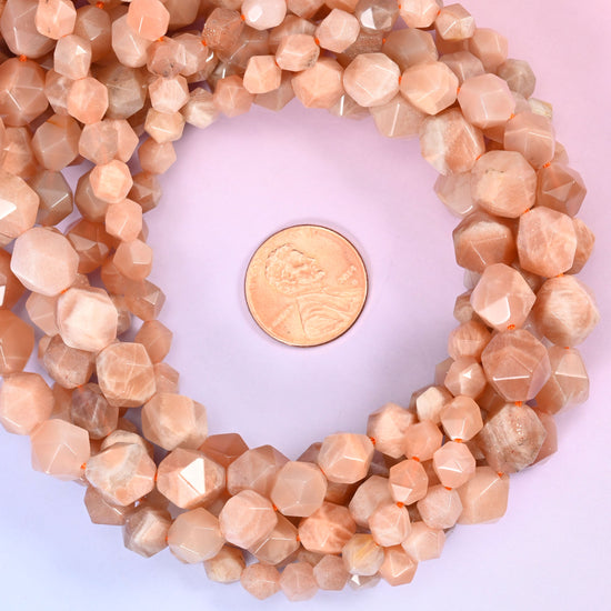 Sunstone beads, diamond star cut, 6mm, 8mm, and 10mm