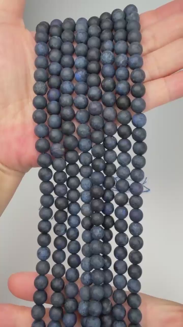 Dark Blue Dumortierite Matte Round Beads: Jewelry Making, 15 Inch Strand