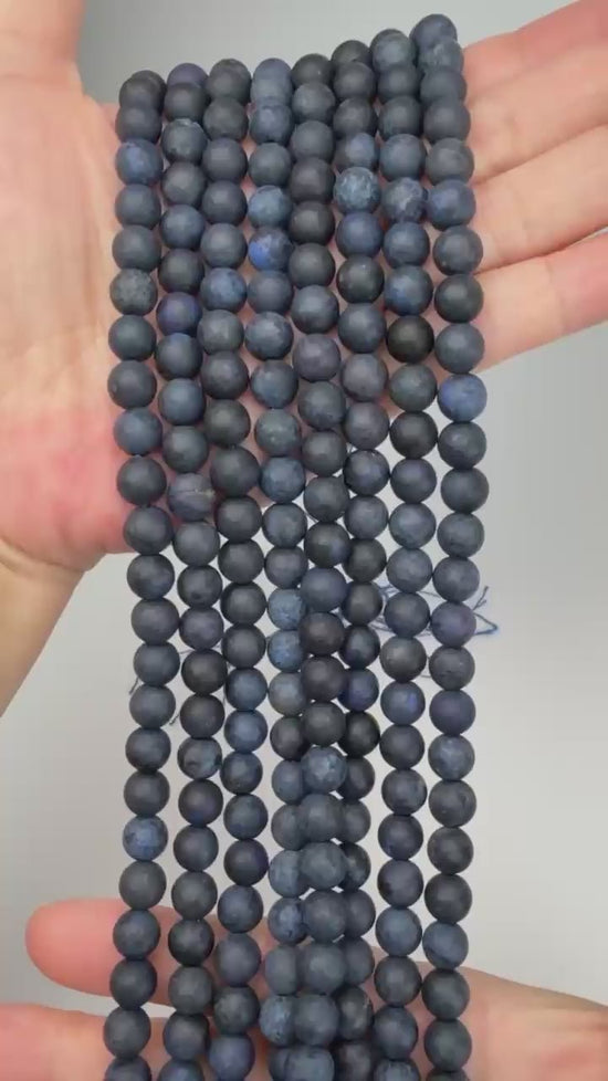 Dark Blue Dumortierite Matte Round Beads: Jewelry Making, 15 Inch Strand