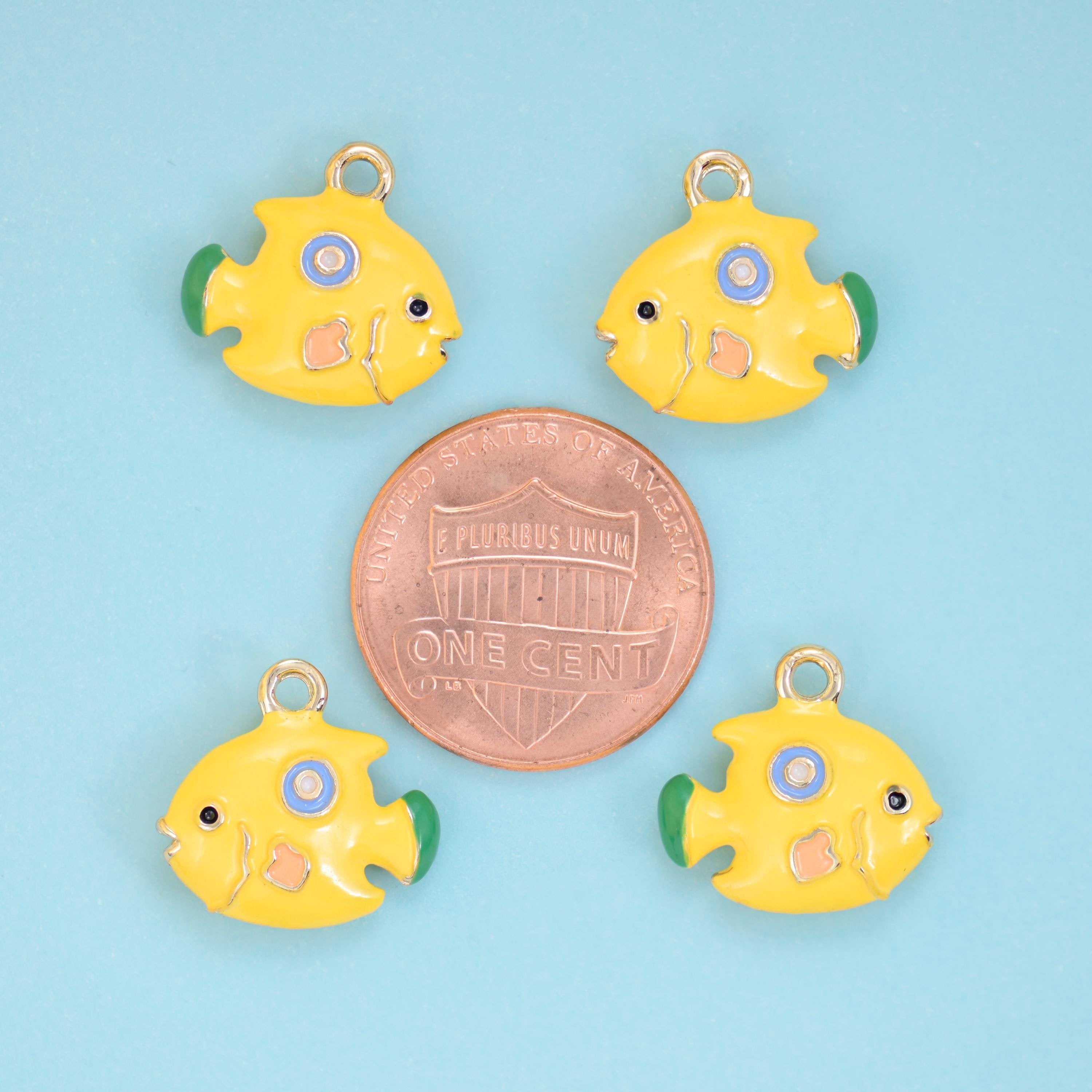 Enamel Yellow Tropical Fish Charm 16x15mm, 4.6mm thick