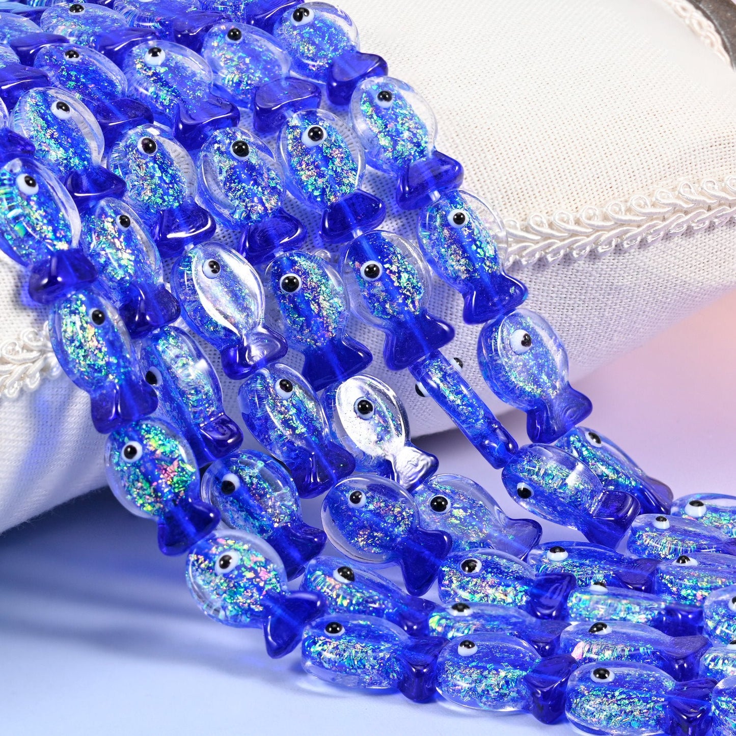 Iridescent Dark Blue Fish Glass Beads