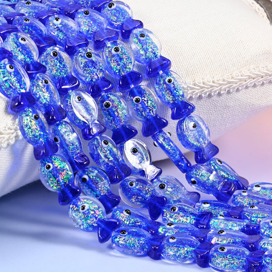 Iridescent Dark Blue Fish Glass Beads