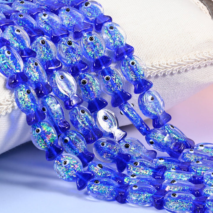 Iridescent Dark Blue Fish Glass Beads