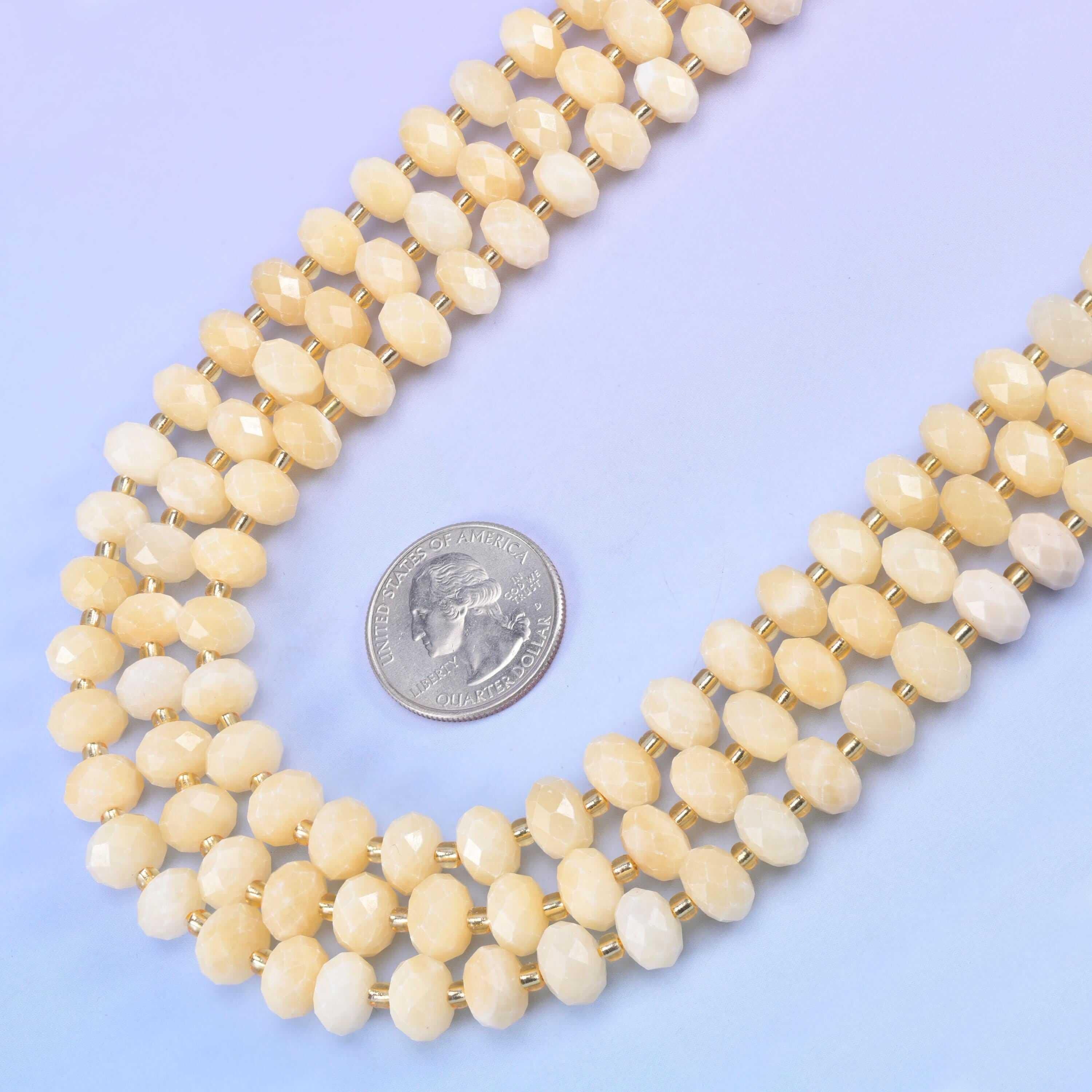 Beige Jade Faceted Rondelle Beads 6x10mm in warm butter cream