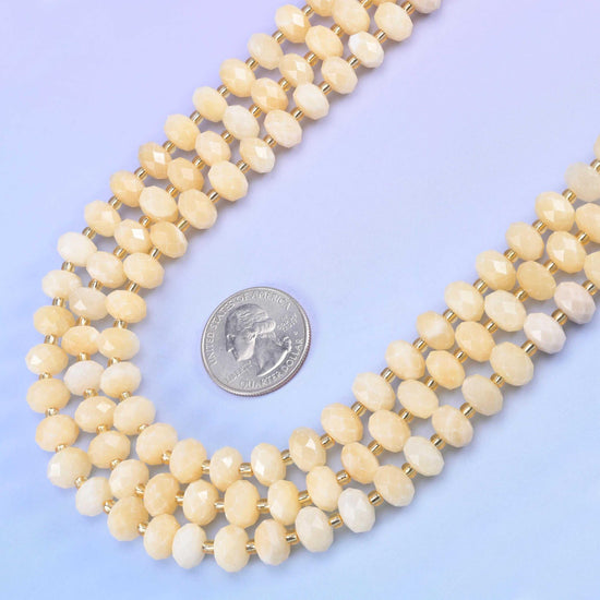 Beige Jade Faceted Rondelle Beads 6x10mm in warm butter cream