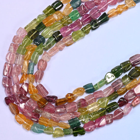 Tourmaline Irregular Freeform Nugget Beads in watermelon pink, olive green, honey gold and teal
