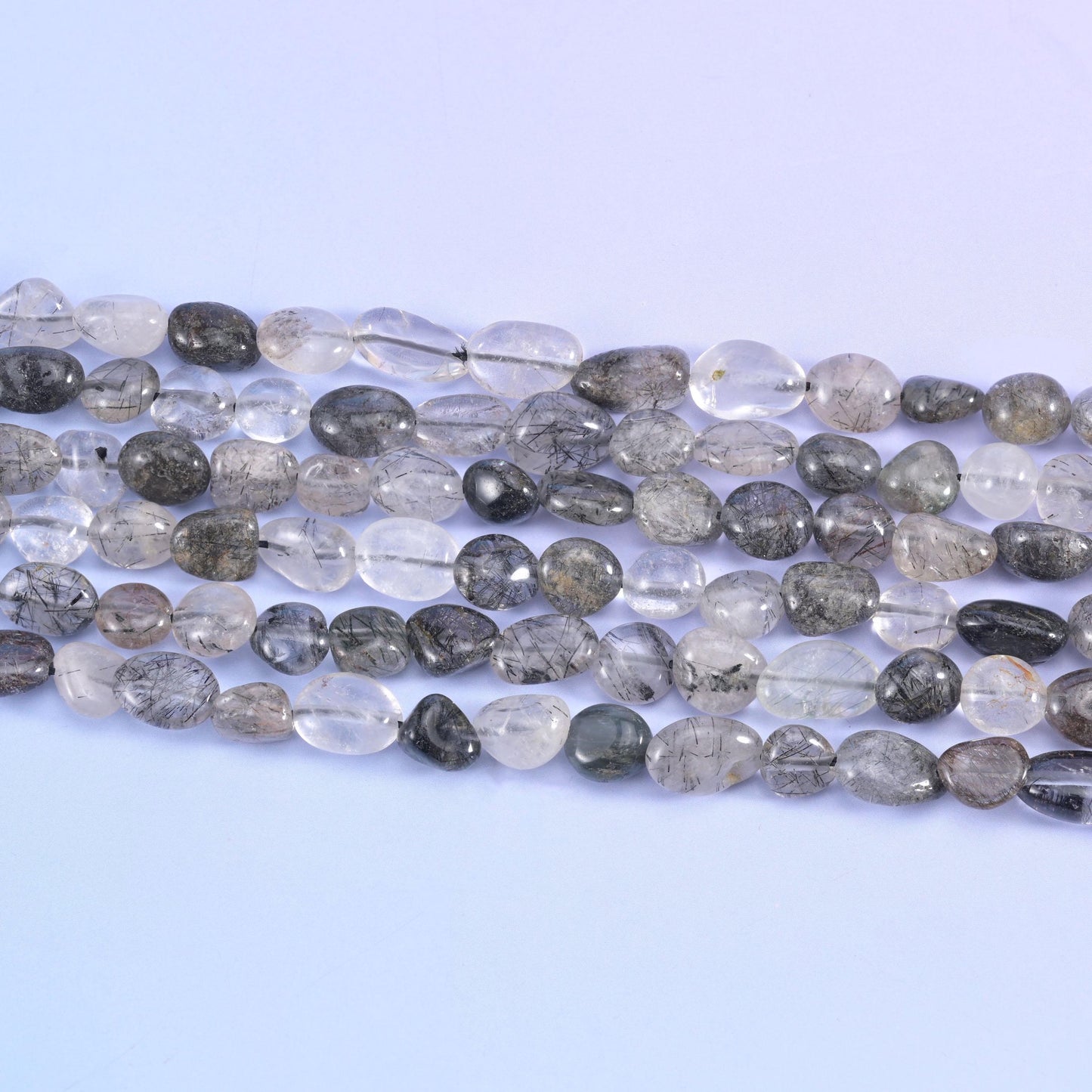 Black Rutilated Quartz Pebble Beads 6-8mm 8-12mm Jewelry Making 15.5" Strand