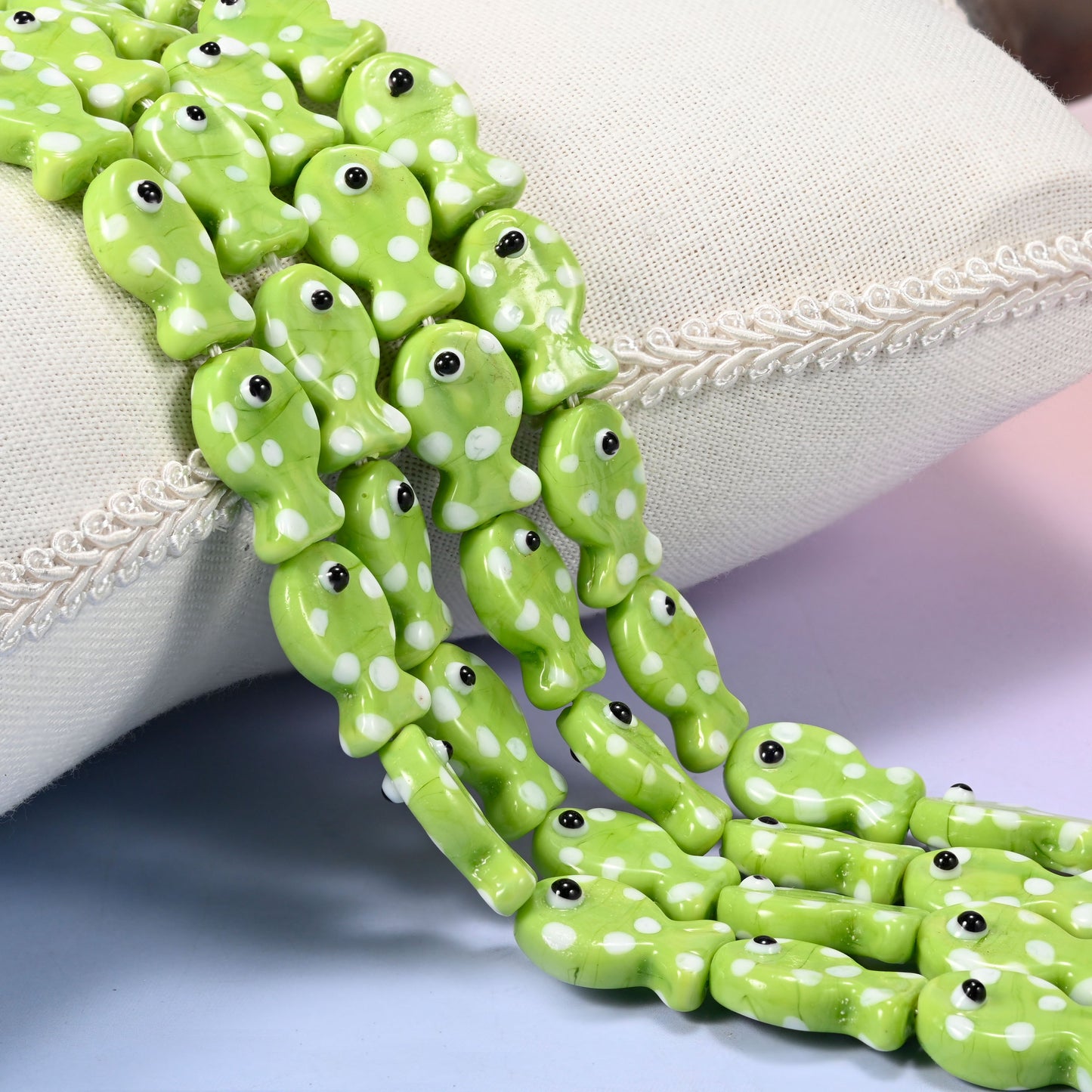 Lime Green with White Dot Fish Glass Beads: Jewelry Making Supply