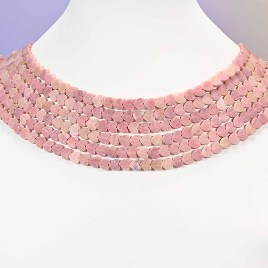 Pink rhodonite beads, flat heart, 6mm