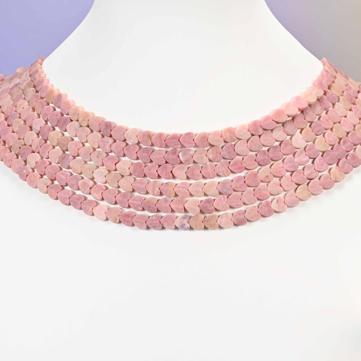 Pink rhodonite beads, flat heart, 6mm