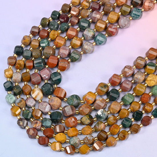 Ocean Agate faceted spiral twist beads, 15 inch strand