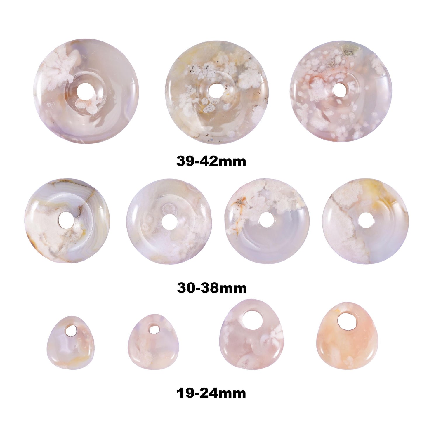 Sakura flower agate beads, donut disc shape, 30-42mm