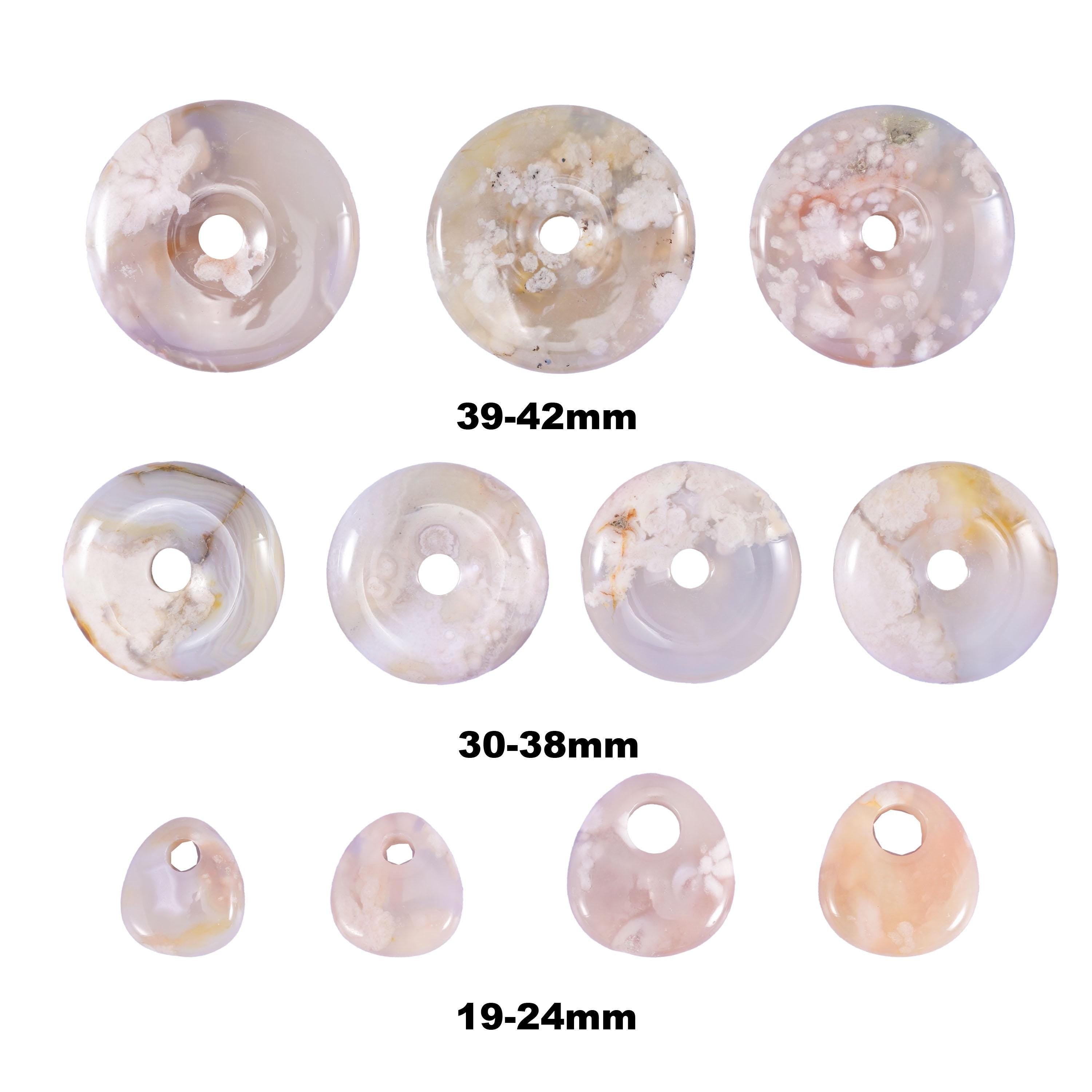 Sakura flower agate beads, donut disc shape, 30-42mm