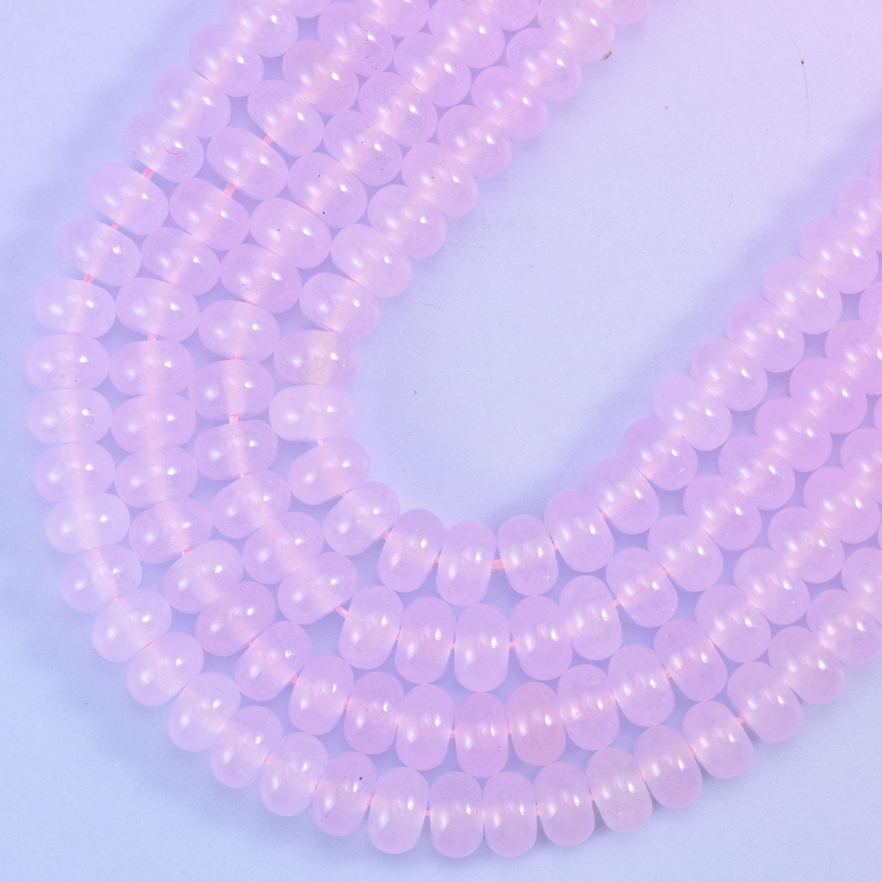 Baby Pink Dyed Jade Smooth Rondelle Beads 5x8mm, hole 1.0mm (+/- 0.2mm), centre drilled