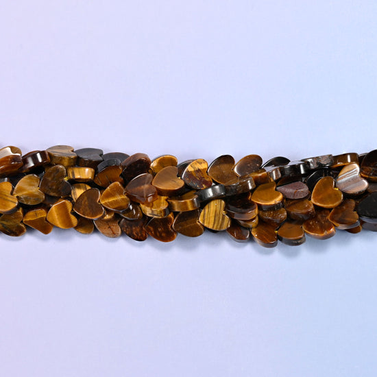 Tiger Eye Flat Heart Beads: Size 6mm, Jewelry Making, 15 Inch Strand