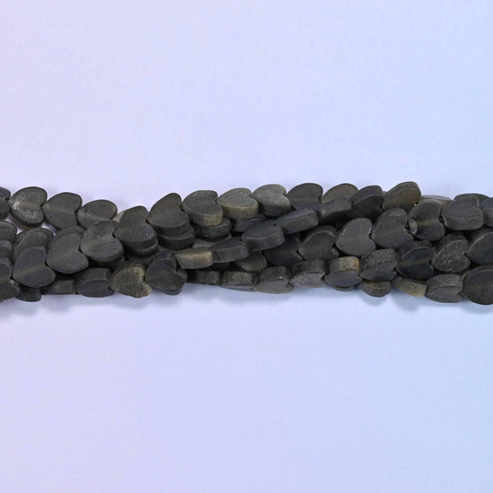Matte Gold Obsidian Flat Heart Beads: Size 6mm, Jewelry Making, 15 Inch Strand