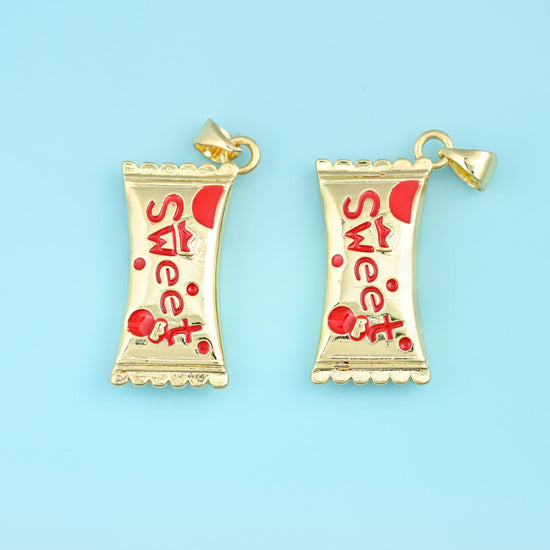 Enamel Sweet Candy Wrapper Charm 18K Gold Filled 27x14.6mm