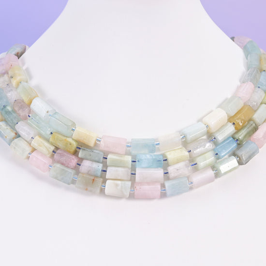 Morganite beads, faceted tube cylinder, 12x8mm