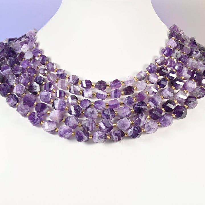 Chevron Amethyst beads, faceted spiral twist, 8mm, 10mm