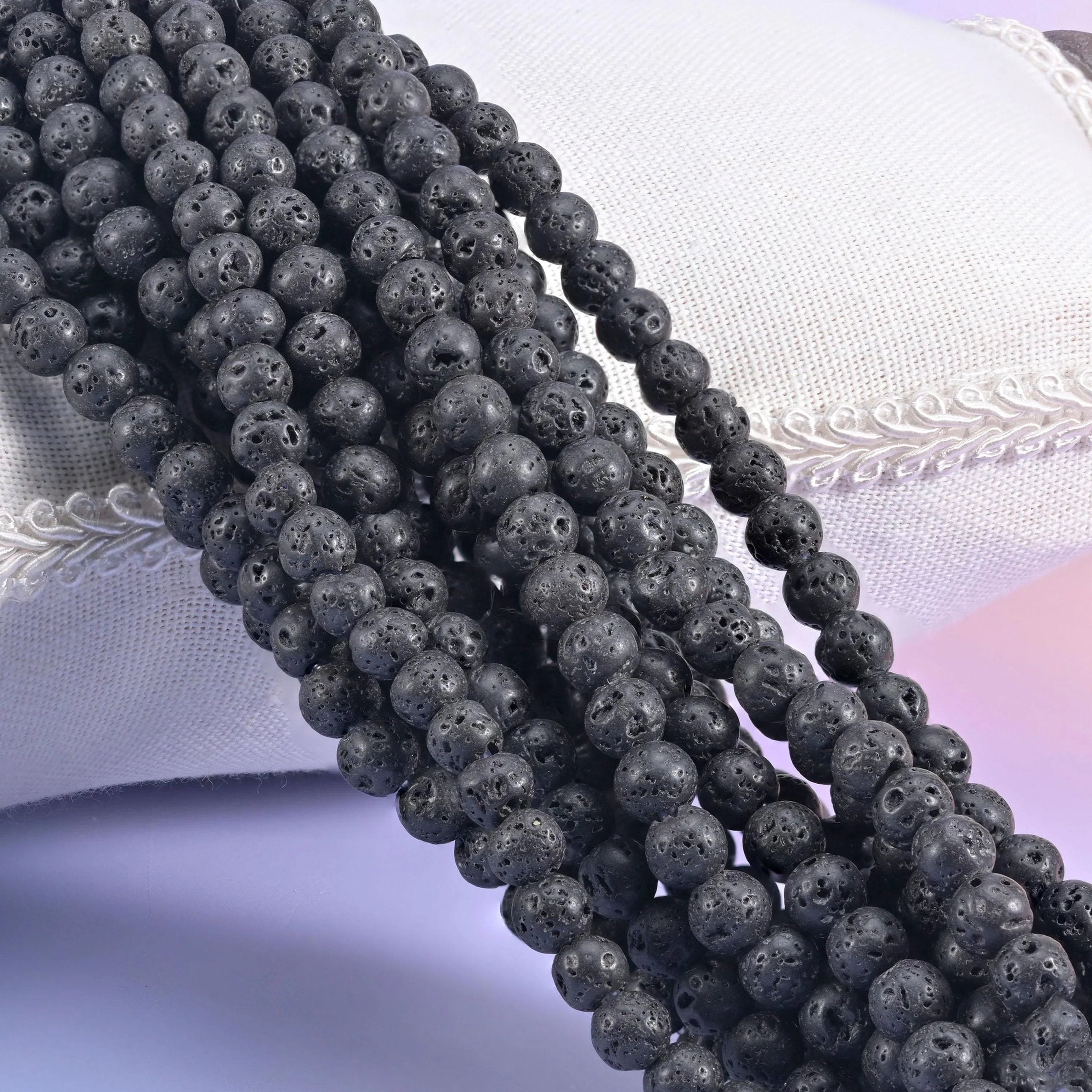Black Lava Rock Large Hole Round Beads 6mm 8mm 10mm