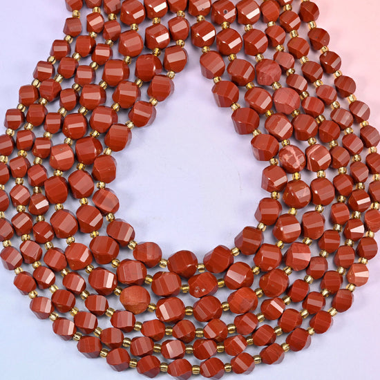 Red Jasper spiral twist beads, drill hole approximately 1.2mm, centre-drilled.