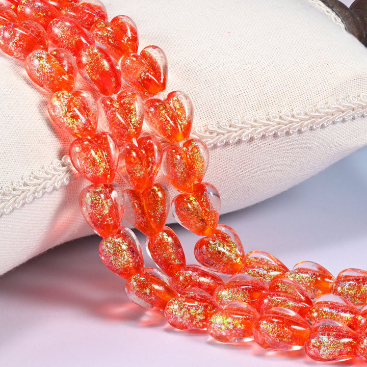 Iridescent Red Heart Glass Beads