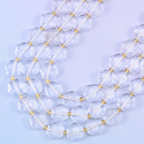 Clear quartz hexagon beads, approximately 27 beads per strand