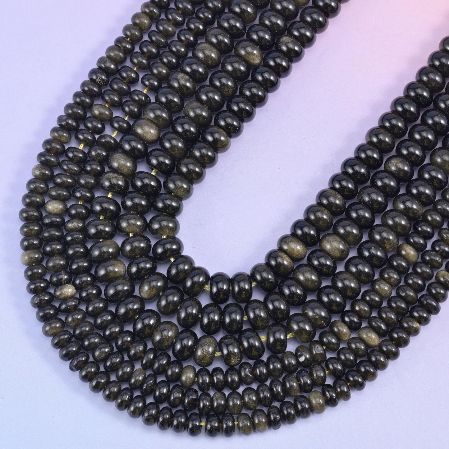 Gold Obsidian rondelle beads, 1.0mm to 1.2mm centre-drilled hole
