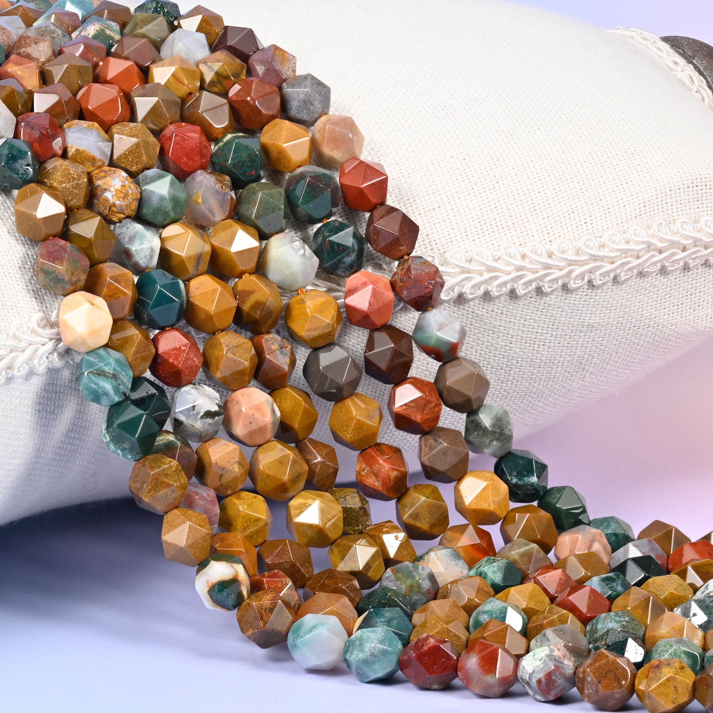 Ocean Agate Faceted Diamond Star Cut Beads, 6mm 8mm 10mm
