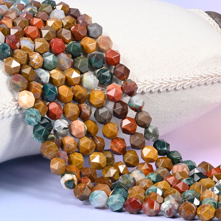 Ocean Agate Faceted Diamond Star Cut Beads, 6mm 8mm 10mm