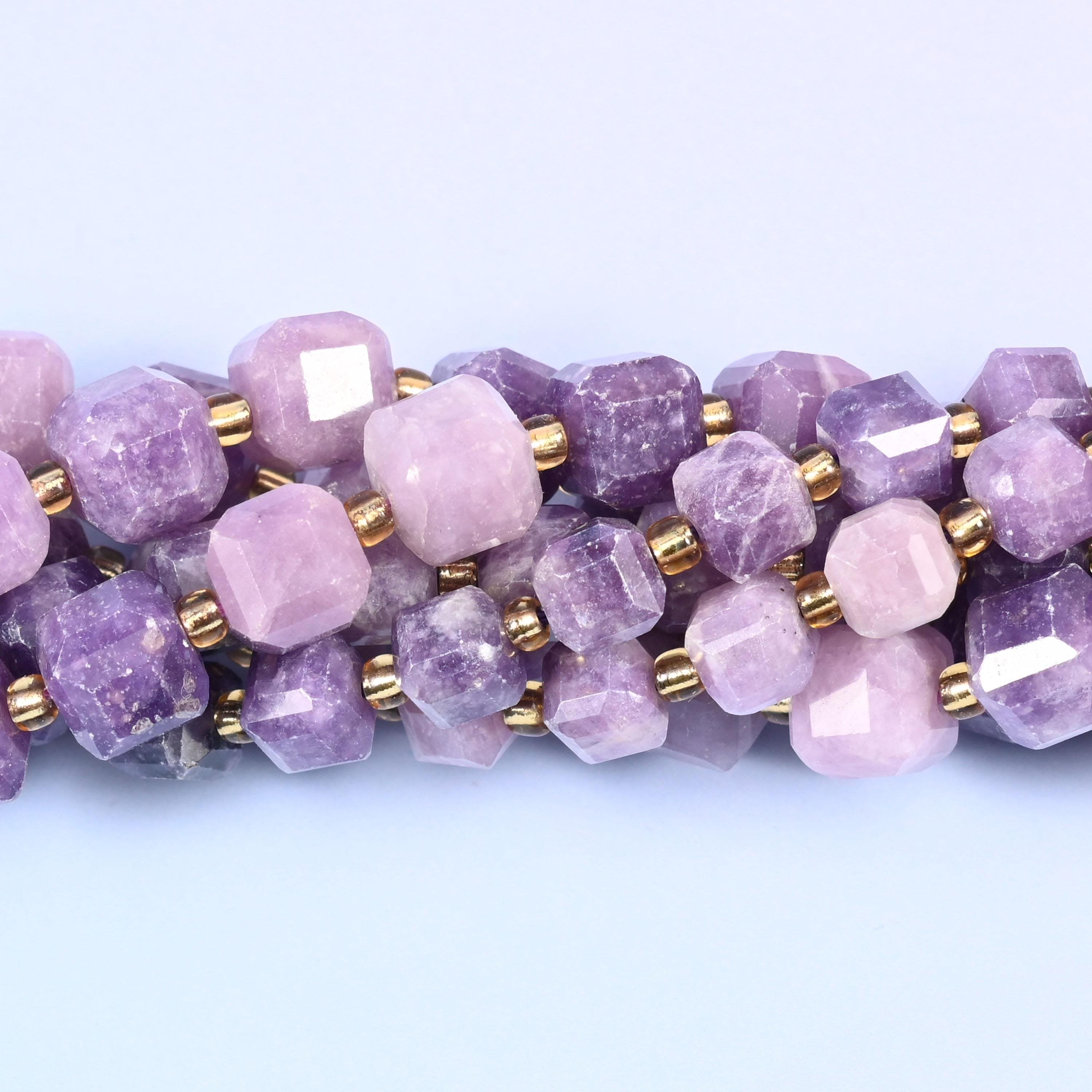 Lepidolite Faceted Cube Beads, 15 inch strand