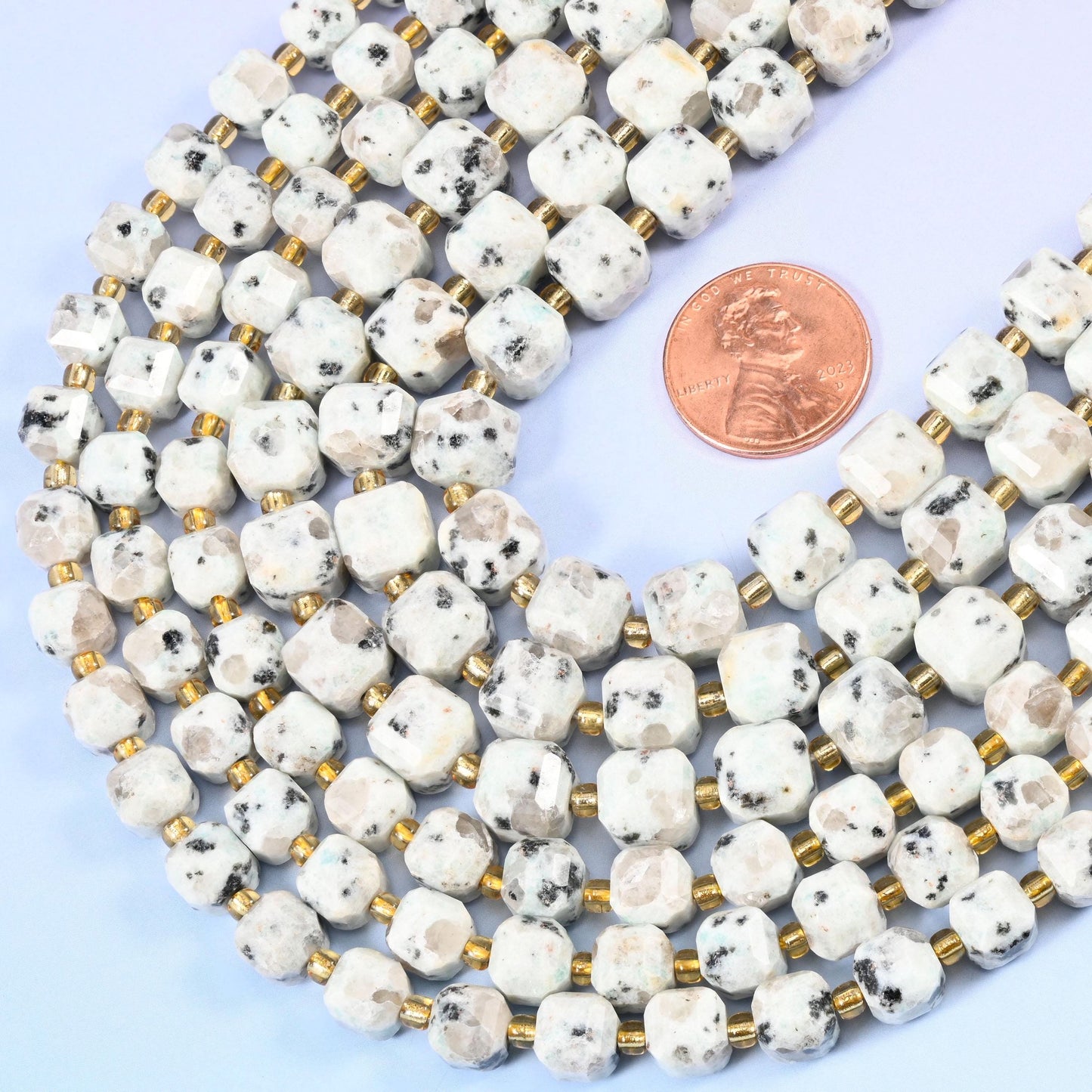 Faceted cube cut Kiwi Jasper beads