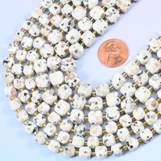 Faceted cube cut Kiwi Jasper beads