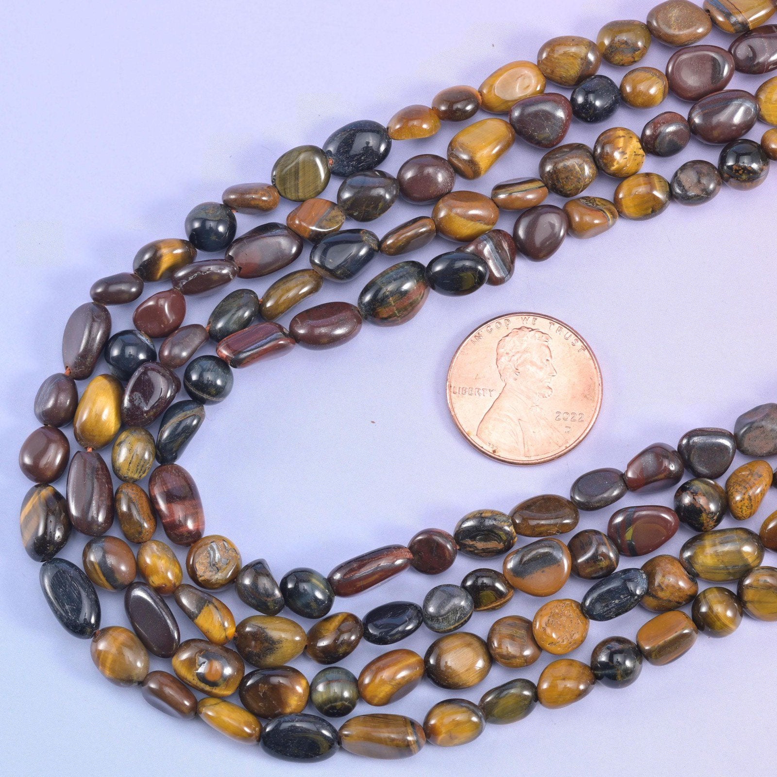 Tricolor Tiger Eye Pebble Nugget Beads, 15.5 inch strand