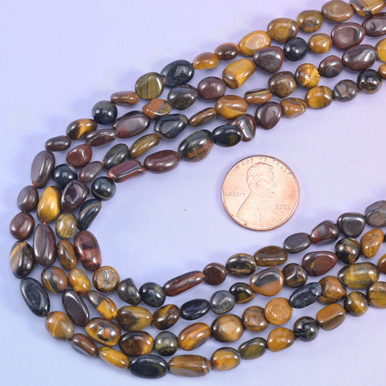 Tricolor Tiger Eye Pebble Nugget Beads, 15.5 inch strand