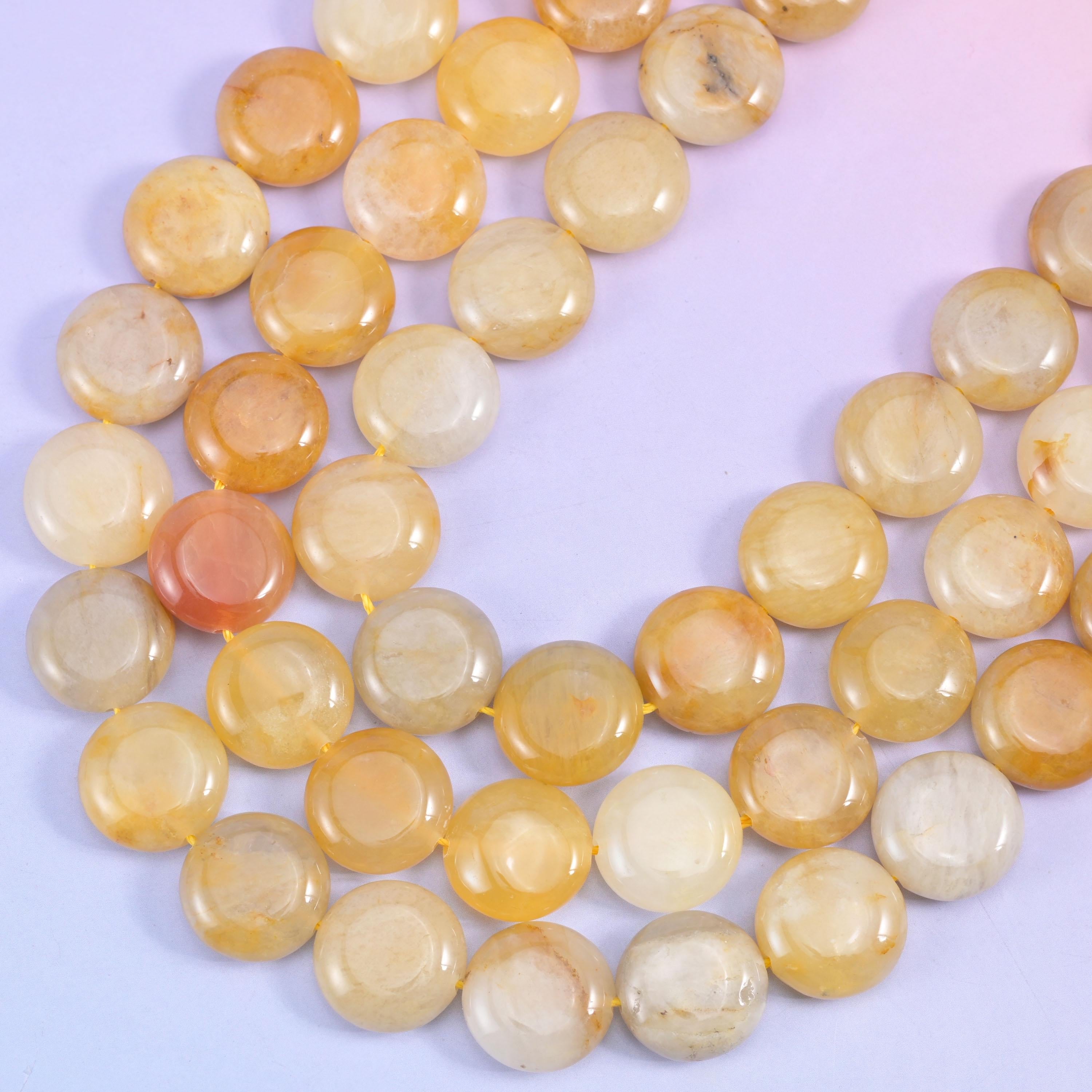 Yellow Jade coin beads, 1.2mm centre-drilled hole
