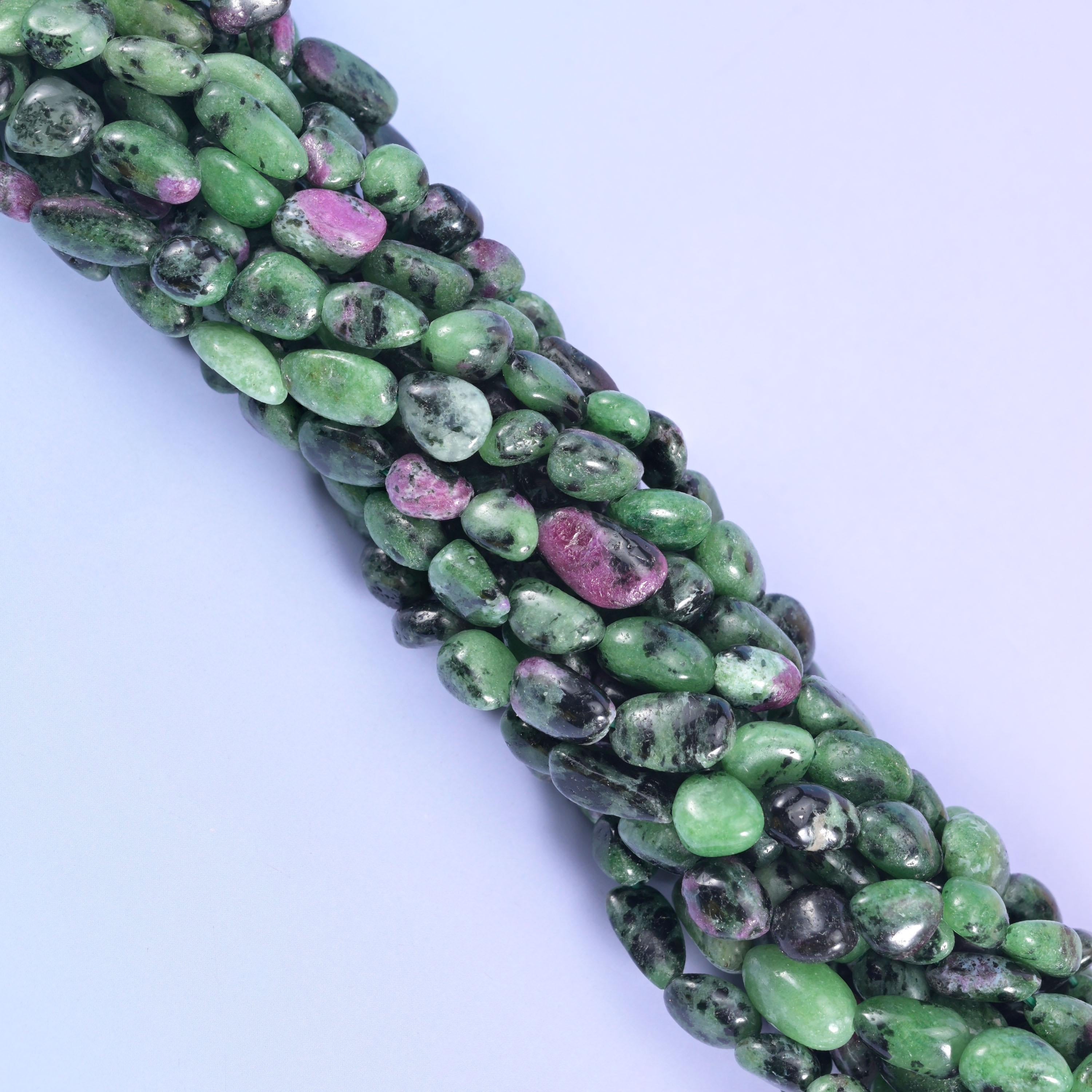 Ruby zoisite pebble nugget beads, approximately 48 beads per strand