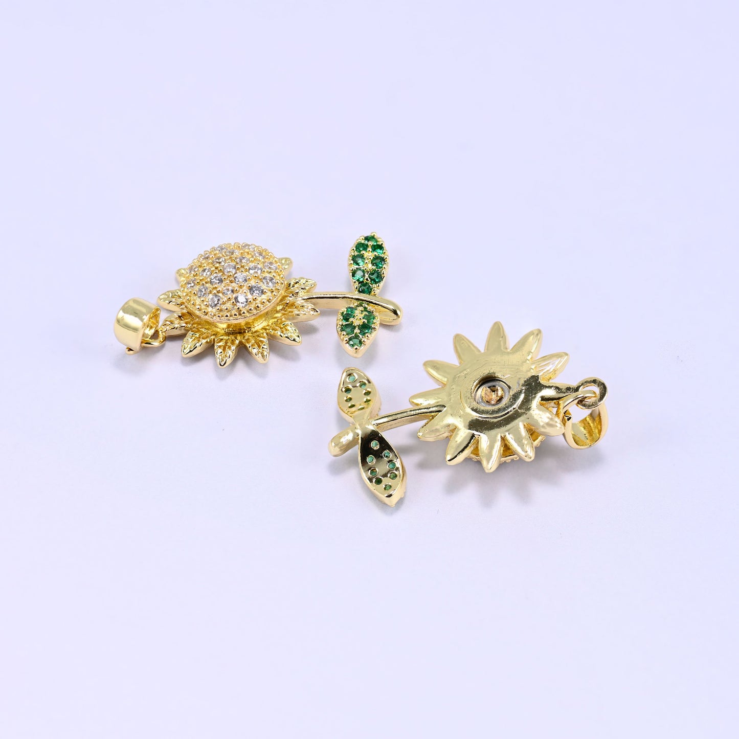 18K Gold Plated Sunflower Spinner Charm – Zircon Jewelry Making Supply