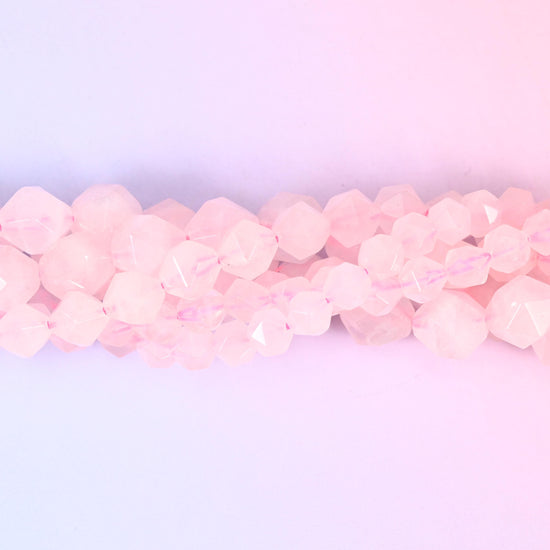 Natural Rose Quartz gemstone beads with a faceted star cut