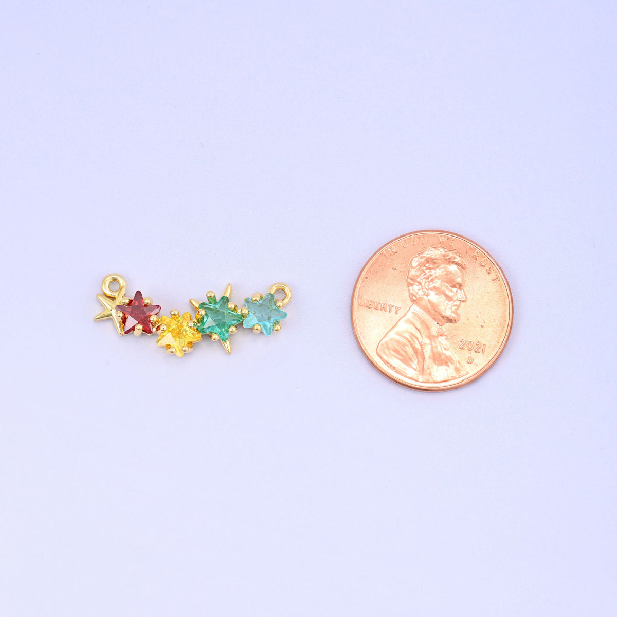 Multicolor 4 Stars Zircon Connector Pendant, approximately 22.83x9.70mm