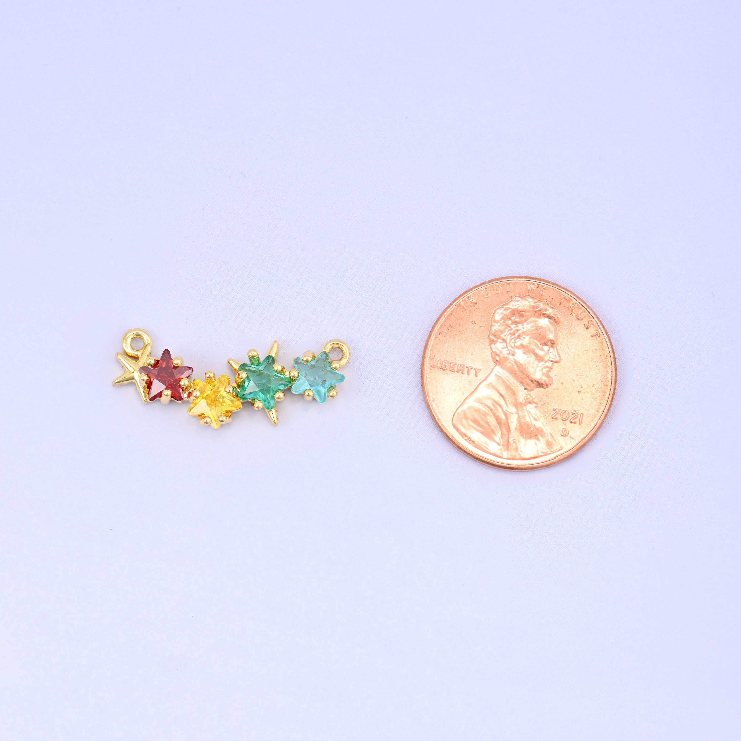 Multicolor 4 Stars Zircon Connector Pendant, approximately 22.83x9.70mm