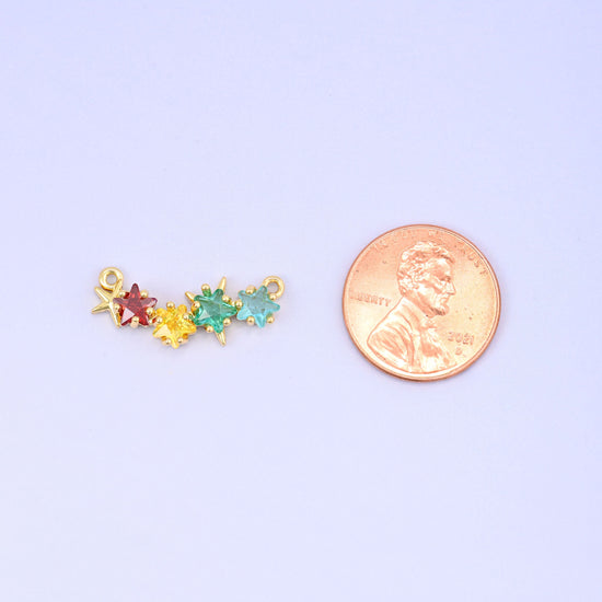 Multicolor 4 Stars Zircon Connector Pendant, approximately 22.83x9.70mm