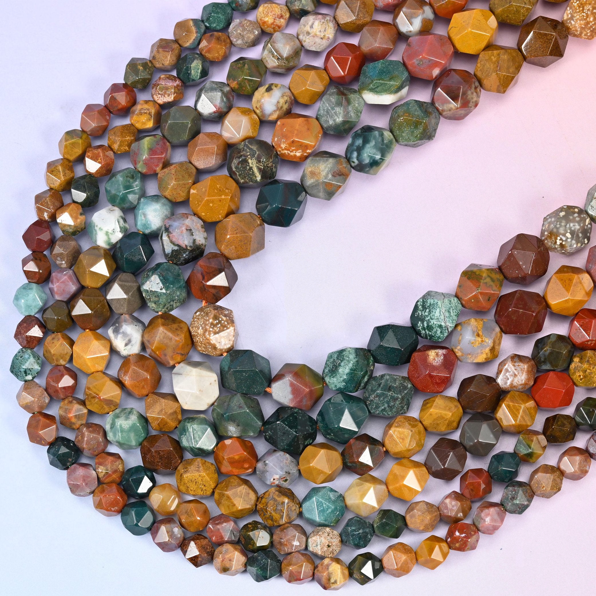 Ocean Agate Faceted Diamond Star Cut Beads, 15.5 inch strand
