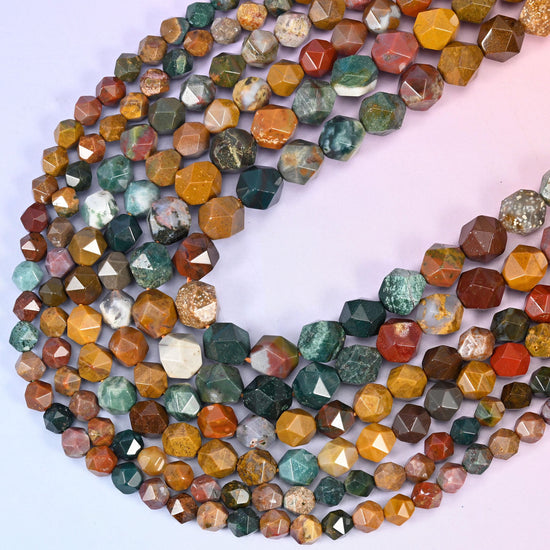 Ocean Agate Faceted Diamond Star Cut Beads, 15.5 inch strand