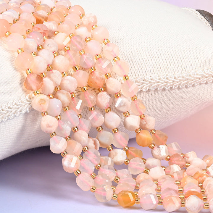 Sakura Flower Agate faceted spiral twist beads
