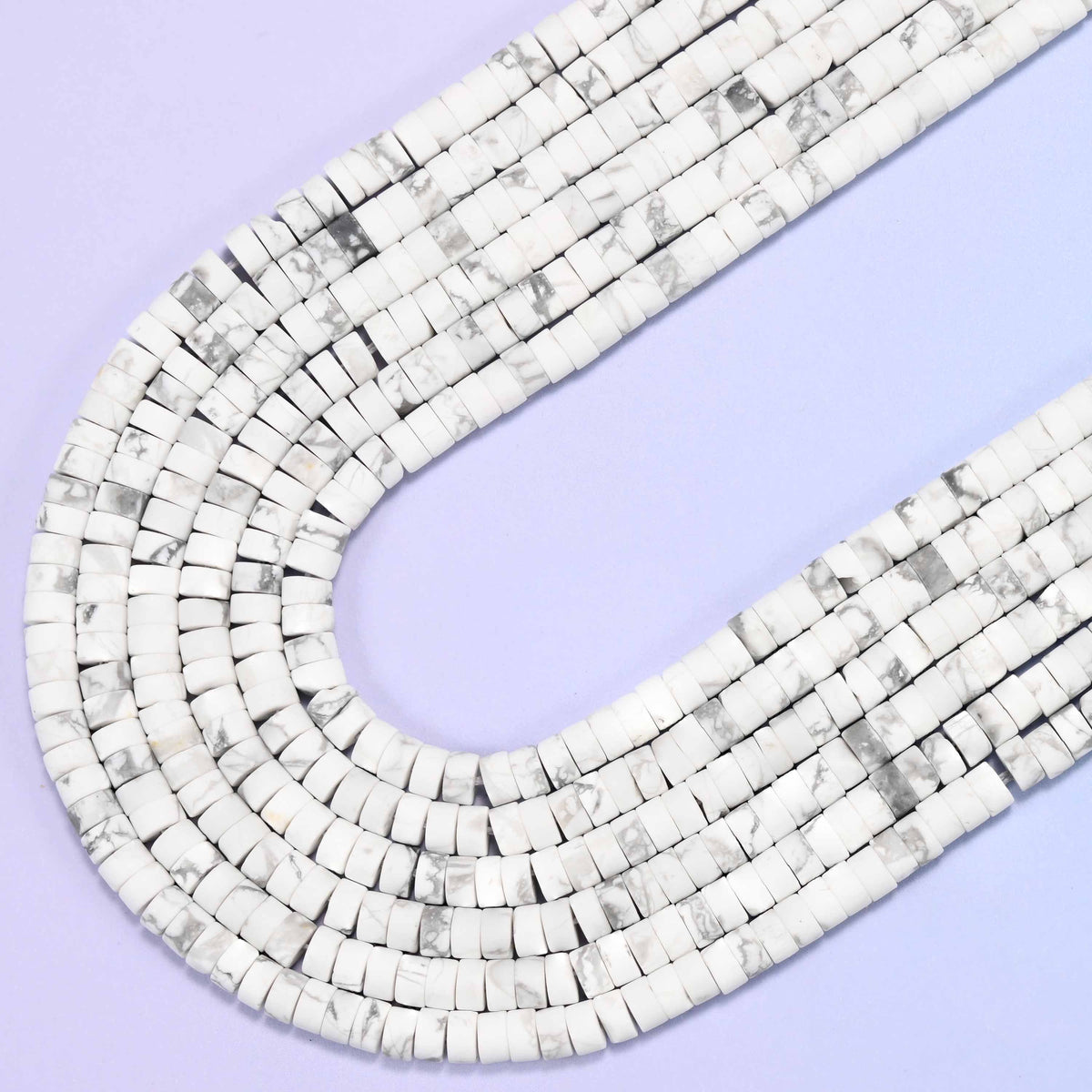 Matte white howlite heishi disc beads, 15 inch strand