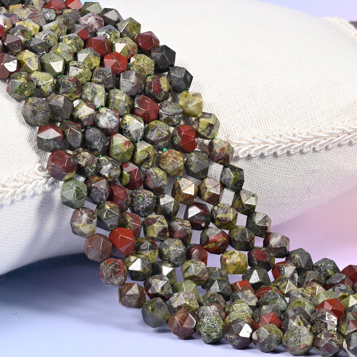 Dragon Bloodstone Faceted Diamond Star Cut Beads, 6mm 8mm 10mm
