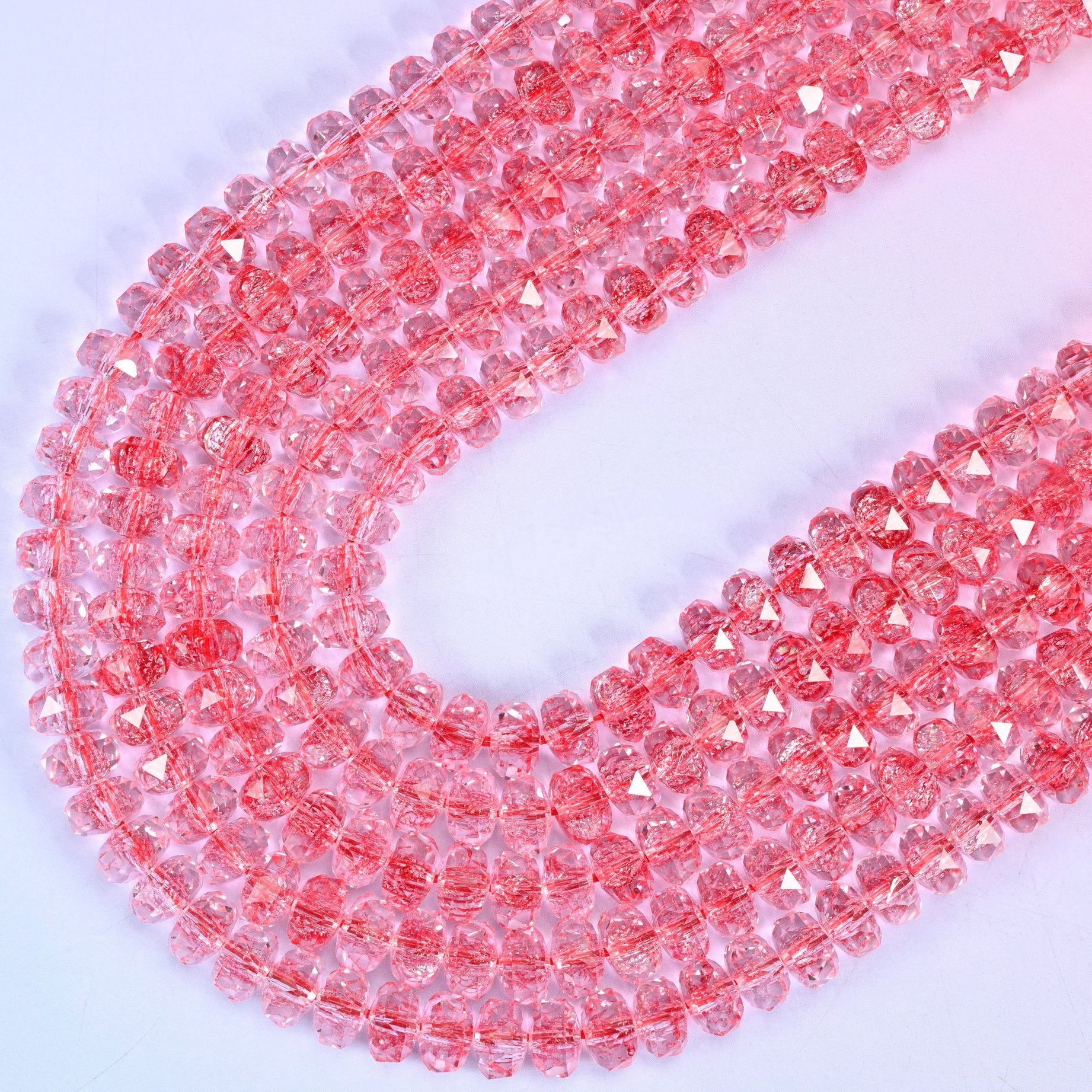 Transparent Red Faceted Rondelle Glass Beads, 15 inch strand