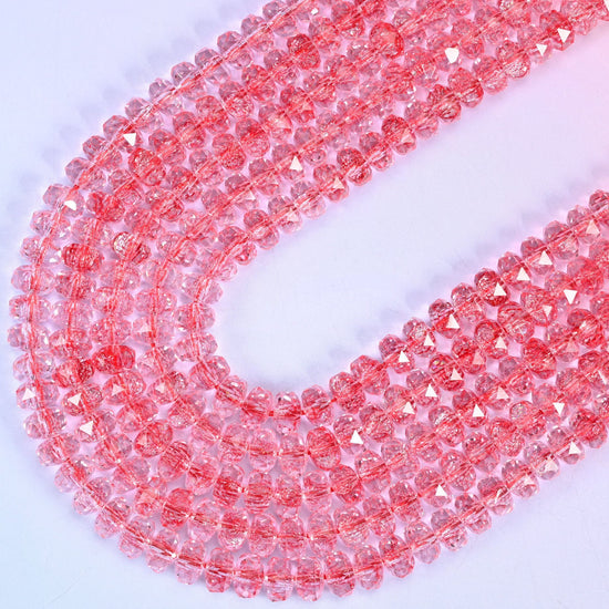 Transparent Red Faceted Rondelle Glass Beads, 15 inch strand
