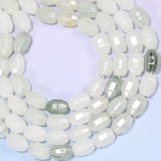 Natural Tianshan Jade Faceted Barrel Beads with a 1.0mm centrally drilled hole.